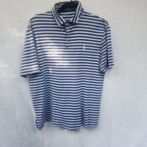 Vintage Polo Ralph Lauren Sz Medium Blue Striped Short Sleeve Polo Short